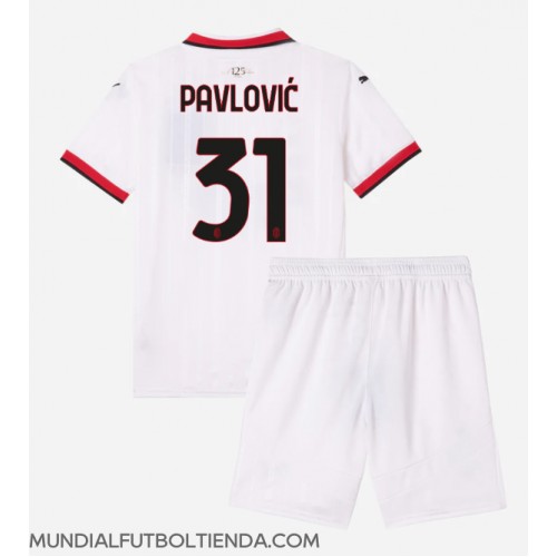 Camiseta AC Milan Strahinja Pavlovic #31 Segunda Equipación Replica 2024-25 para niños mangas cortas (+ Pantalones cortos)